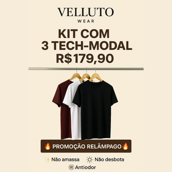 Kit 3 Camisetas Tech Modal Masculinas - Velutto Wear