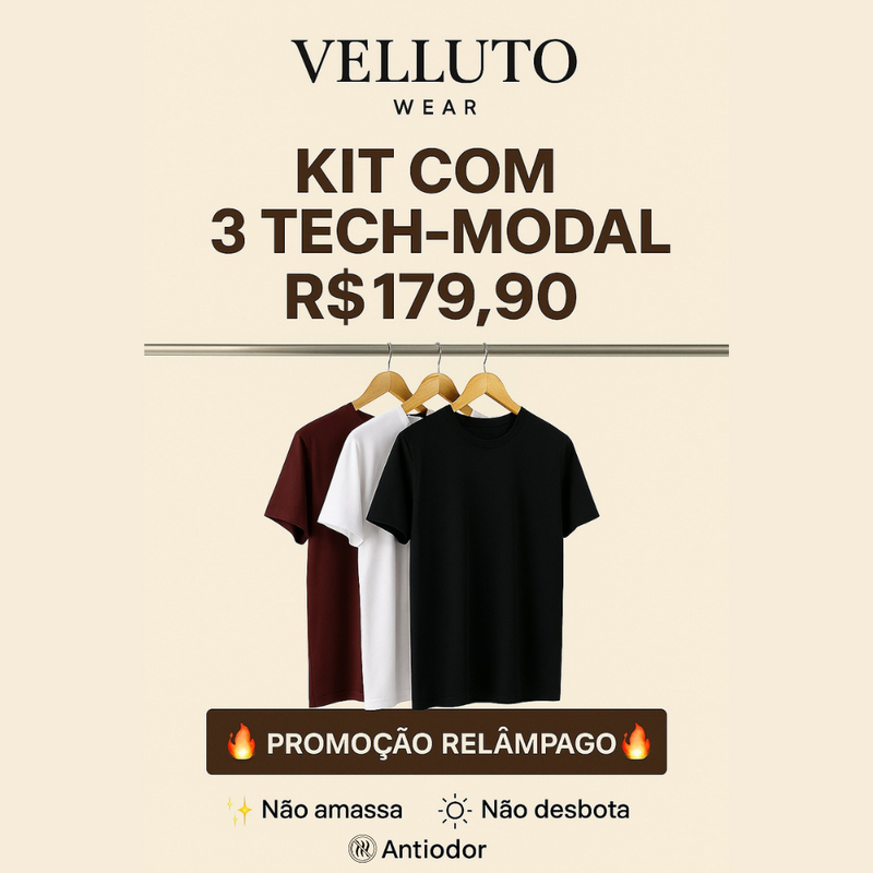 Kit 3 Camisetas Tech Modal Masculinas - Velutto Wear