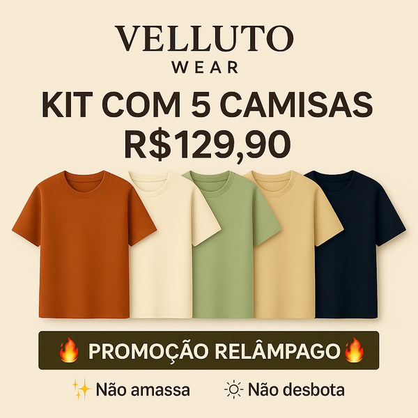 Kit com 5 Camisetas Texturizadas Malha Waffle - Não amassa, não desbota e 0 transparência