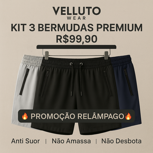 Kit 3 Shorts Seda Premium | Anti Suor, Não Amassa, Não Desbota –  Velluto Wear